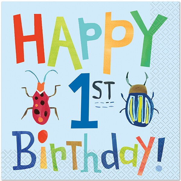 Bugs 1st Birthday Lunch Napkins, 6.5 inch fold, set of 16