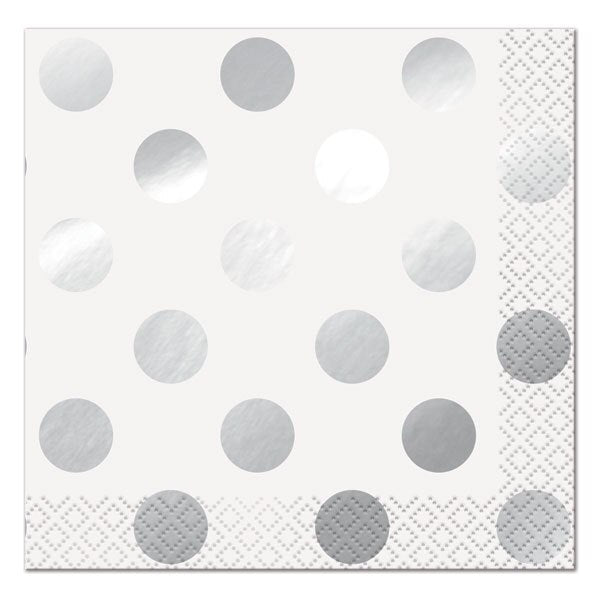 Silver Foil Dots Beverage Napkins, 5 inch fold, set of 16