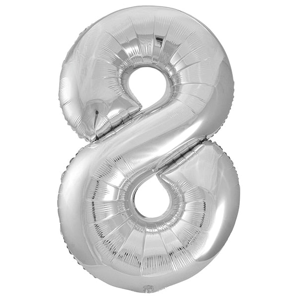 Silver Number 8 Foil Balloon, 34 inch, each