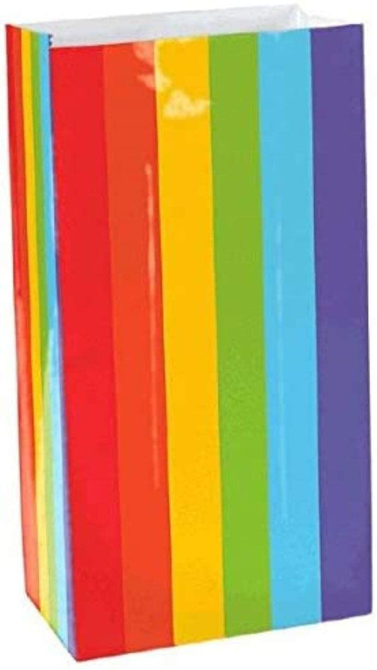 Rainbow Stripe Mini Paper Treat Bags, 6.5 inch, set of 12