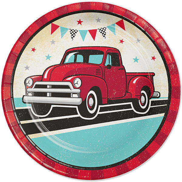 Vintage Red Truck Dinner Plates, 9 inch, 8 count