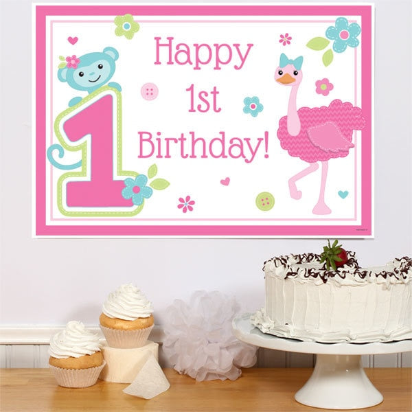 Birthday Direct's Zoo 1st Birthday Pink Sign