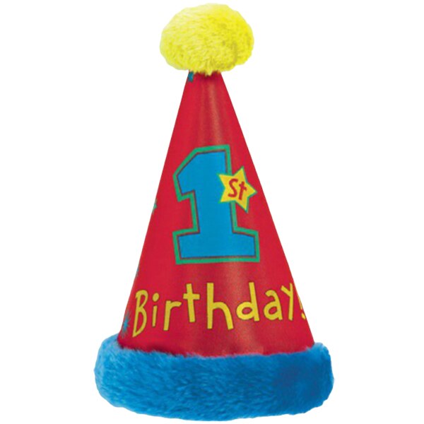 1st Birthday Cone Hat With Faux Fur Trim, dress-up, each