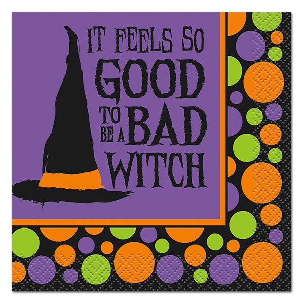 Halloween Bad Witch Beverage Napkins, 5 inch fold, set of 16