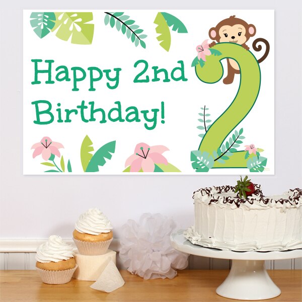 Little Monkey 2nd Birthday Sign, 8.5x11 Printable PDF Digital Download by Birthday Direct