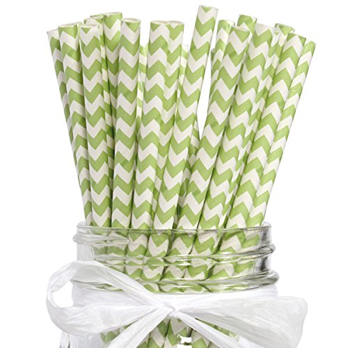 Straws, Eco-Friendly Bulk Pistachio Green Paper Straws, 7.75 inch, set of 144