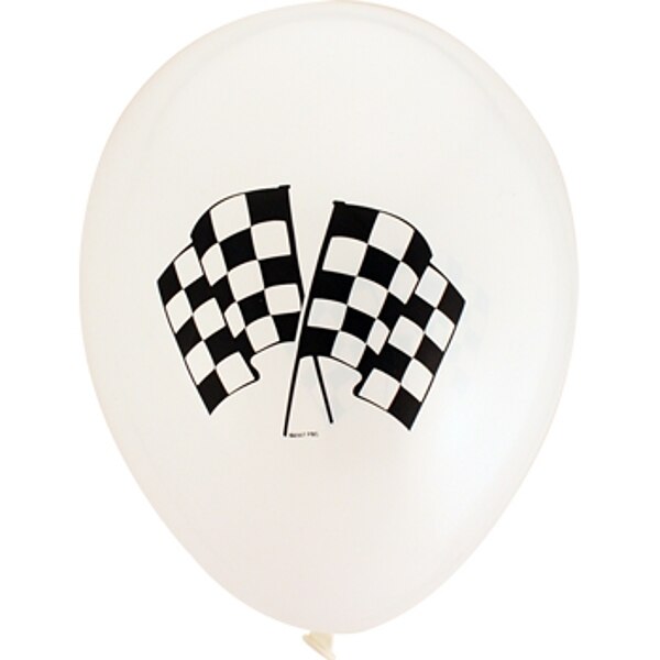 Racing Flag Printed Latex Balloons, 12 inch, 8 count