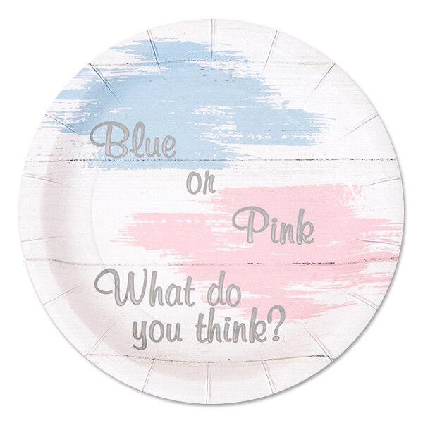 Blue or Pink Gender Reveal Dessert Plates, 7 inch, 8 count