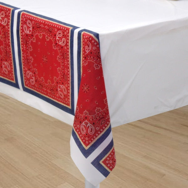 Denim and Bandana Table Cover, 54 x 108 inch, each