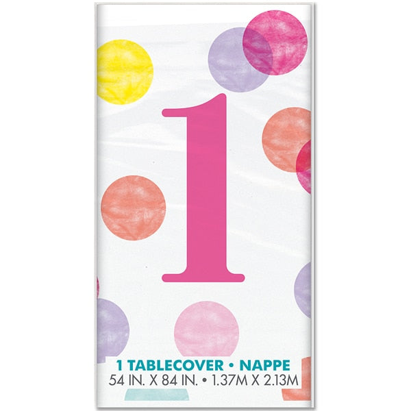 Pink Dots 1st Birthday Table Cover, 54 x 84 inch, each
