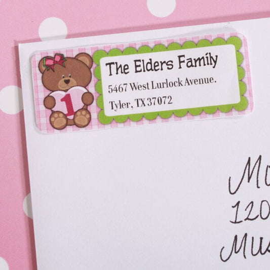 Birthday Direct's Bear 1st Birthday Pink Address Labels