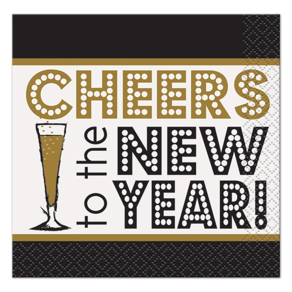 Cheers to the New Year Beverage Napkins, 5 inch fold, set of 16