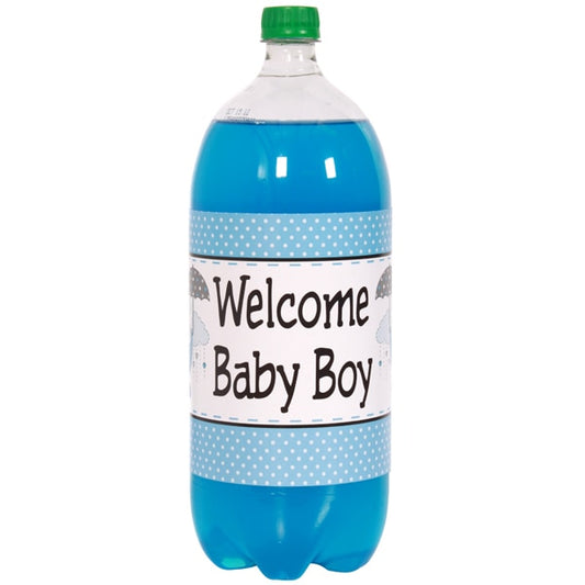 Birthday Direct's Elephant Baby Shower Blue Large Bottle Labels
