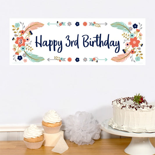 Boho 3rd Birthday Tiny Banner, 8.5x11 Printable PDF Digital Download by Birthday Direct