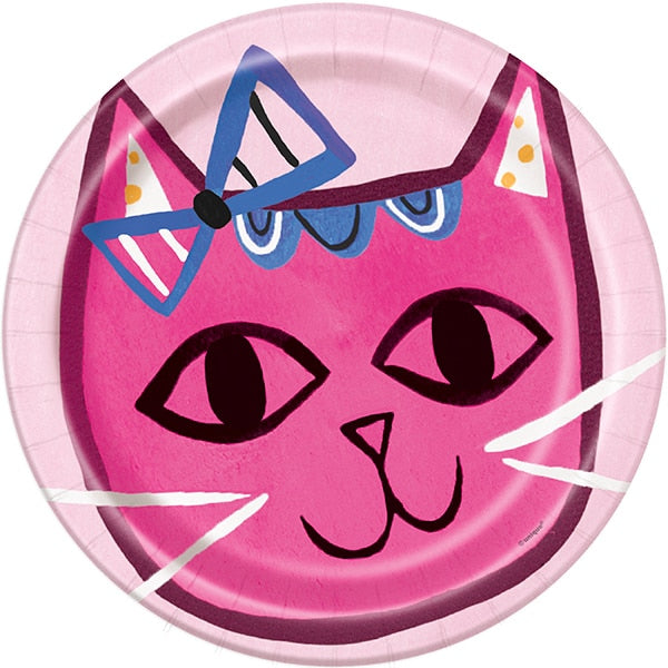 Pink Cat Dinner Plates, 9 inch, 8 count