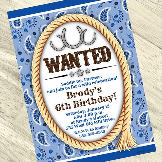 Birthday Direct's Bandana Blue Party Custom Invitations