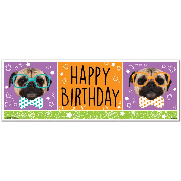 Dog Pug Birthday Tiny Banner, 8.5x11 Printable PDF Digital Download by Birthday Direct