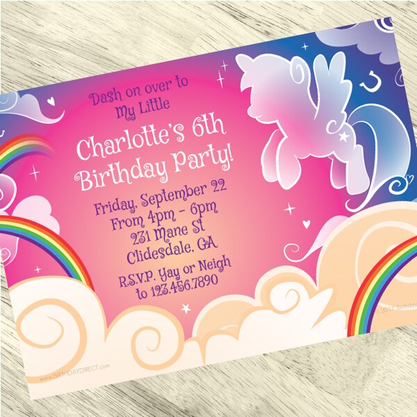 Birthday Direct's Cloud Pony Party Custom Invitations