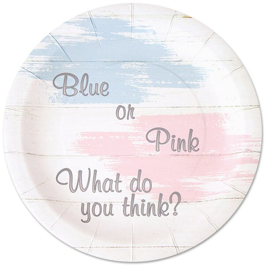 Blue or Pink Gender Reveal Dinner Plates, 9 inch, 8 count