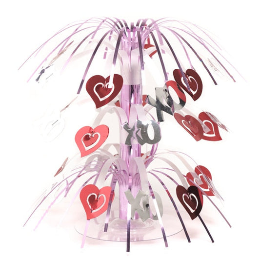 Valentine Silver and Red Cascading Hearts Centerpiece