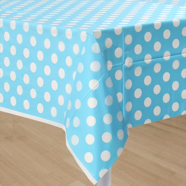Powder Blue with White Dot Plastic Table Cover, 54 x 108 inch, each