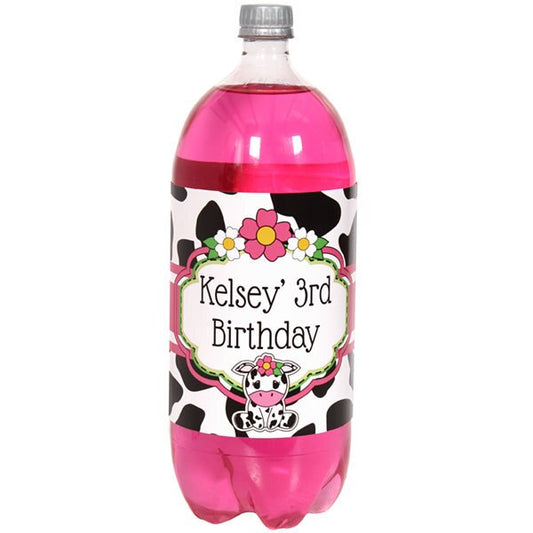 Birthday Direct's Cow Pink Party Custom Bottle Labels
