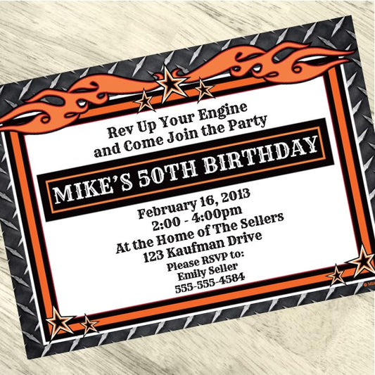Birthday Direct's Biker Hammer Down Party Custom Invitations