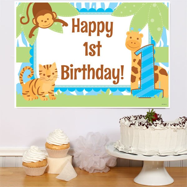 Safari 1st Birthday Blue Sign, 8.5x11 Printable PDF Digital Download by Birthday Direct