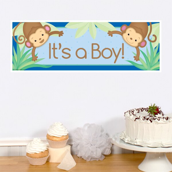Little Monkey Blue Baby Shower Tiny Banner, 8.5x11 Printable PDF Digital Download by Birthday Direct