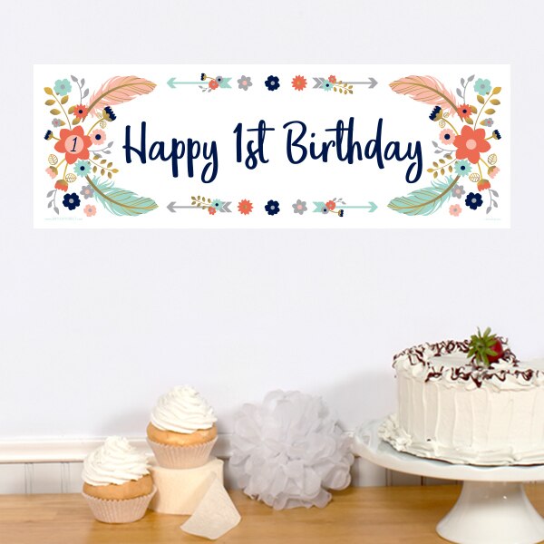 Boho 1st Birthday Tiny Banner, 8.5x11 Printable PDF Digital Download by Birthday Direct