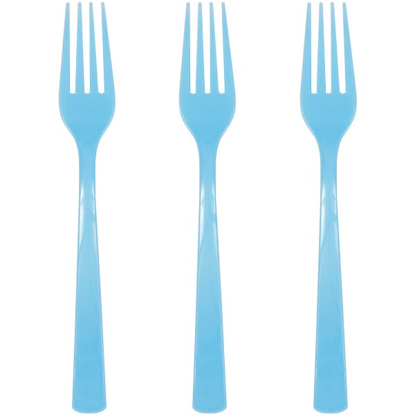 Powder Blue Forks Reusable Plastic, 6 inch, set of 18