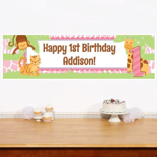 Birthday Direct's Safari 1st Birthday Pink Custom Banner