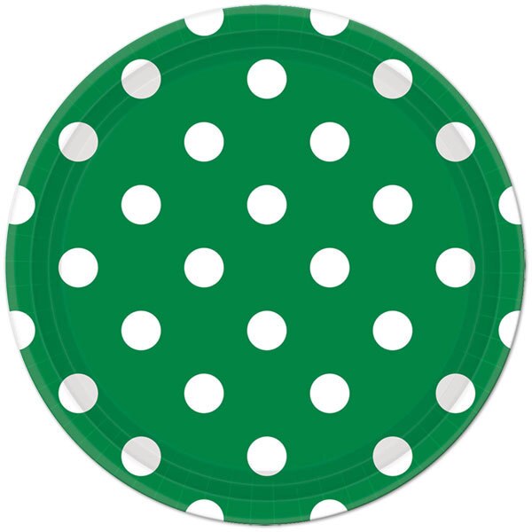 Green with White Dot Dinner Plates, 9 inch, 8 count