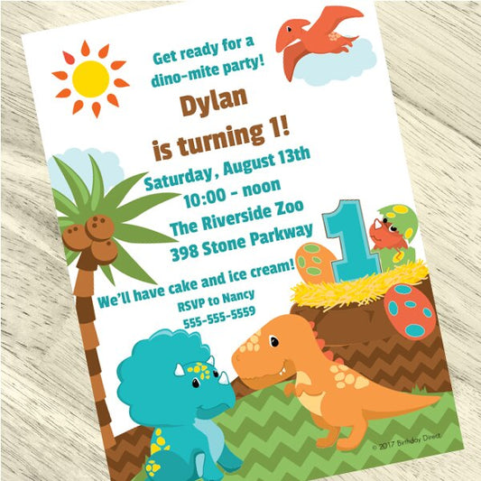 Birthday Direct's Little Dinosaur 1st Birthday Custom Invitations