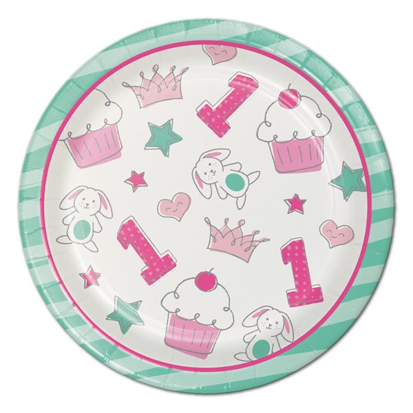 Doodle 1st Birthday Pink Dessert Plates, 7 inch, 8 count