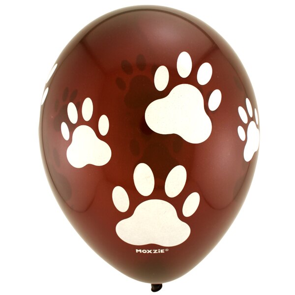 Brown with White Paw Prints Printed Latex Balloons, 12 inch, 8 count