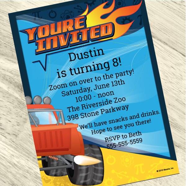 Birthday Direct's Monster Truck STEM Party Custom Invitations