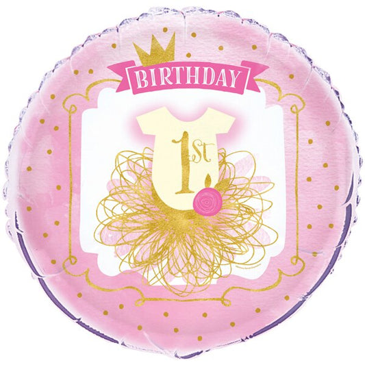 Pink and Gold 1st Birthday Foil Balloon, 18 inch, each