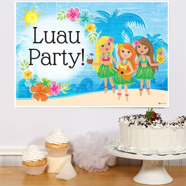 Hawaiian Hula Girl Party Sign, 8.5x11 Printable PDF Digital Download by Birthday Direct