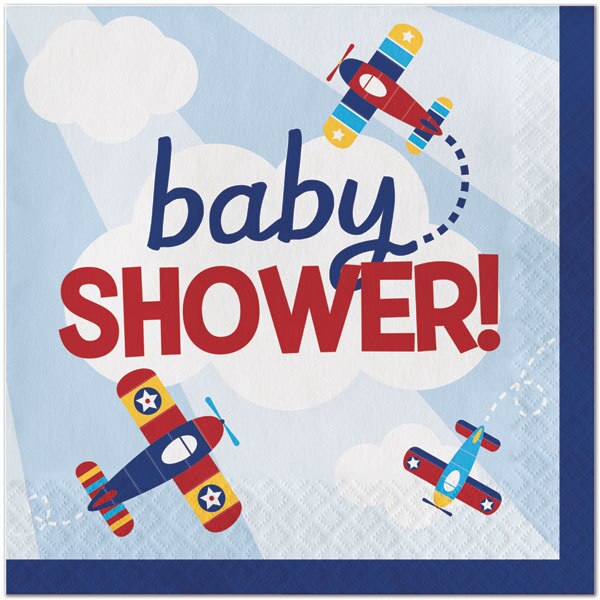 Vintage Airplane Baby Shower Lunch Napkins, 6.5 inch fold, set of 16