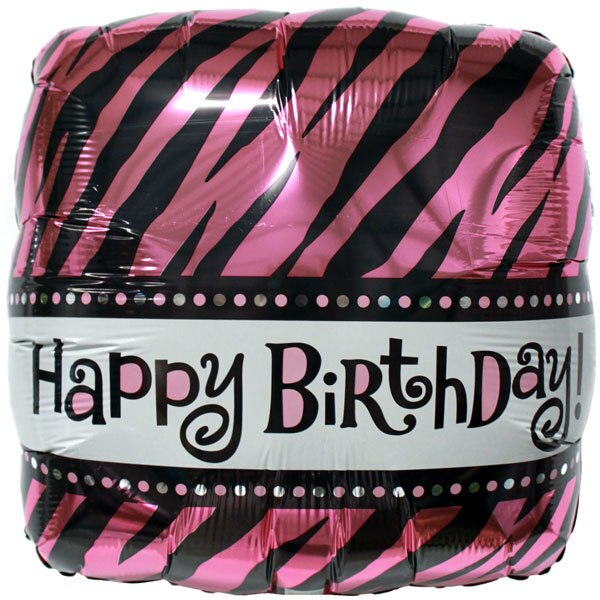 Pink Zebra Print Happy Birthday Foil Balloon, 18 inch, each