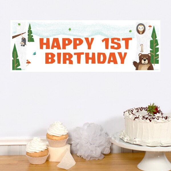 Wild Woodland 1st Birthday Tiny Banner, 8.5x11 Printable PDF Digital Download by Birthday Direct