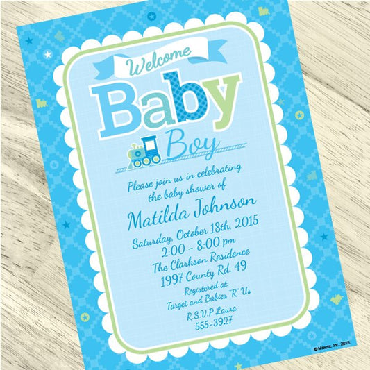 Birthday Direct's Welcome Baby Shower Boy Custom Invitations