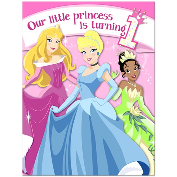 Disney Princess 1st Birthday Invitations, Fill In with Envelopes, 4 x 5 in, 8 ct