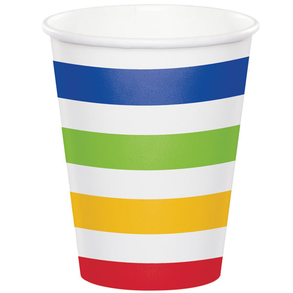 Multicolor with White Stripe Cups, 8 oz, 8 ct