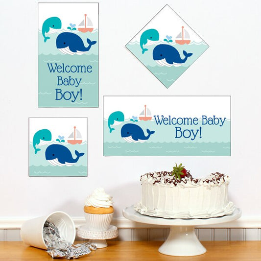 Birthday Direct's Little Whale Baby Shower Blue Sign Cutouts
