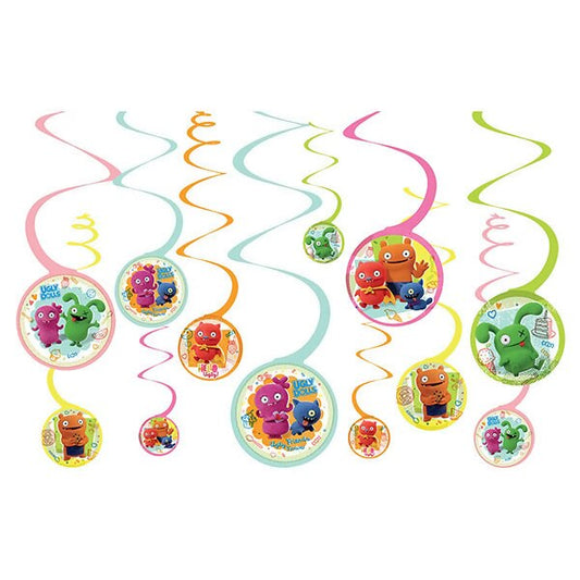 Ugly Dolls Movie Dangling Spiral Decorations, 5 inch cut-out, set of 12