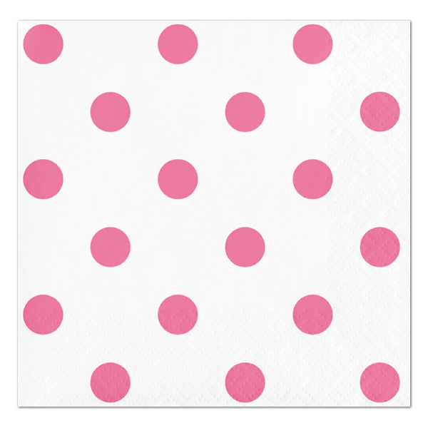 Candy Pink Dots and Stripes Beverage Napkins, 5 inch fold, set of 16