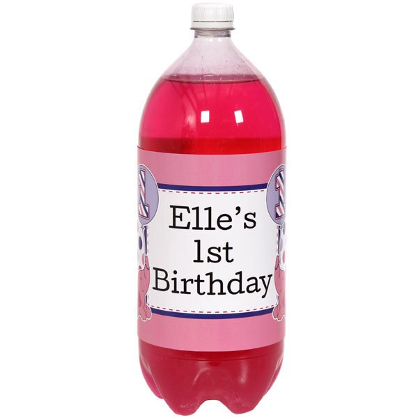 Birthday Direct's Elephant Dots 1st Birthday Pink Custom Bottle Labels