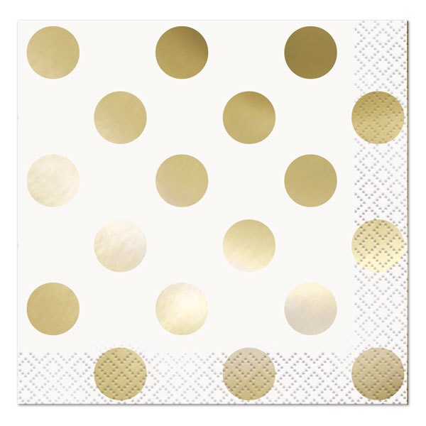 Gold Foil Dots Beverage Napkins, 5 inch fold, set of 16